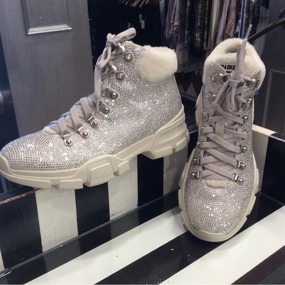 Designer Lola Cruz chunky sole high top embellished sneakers